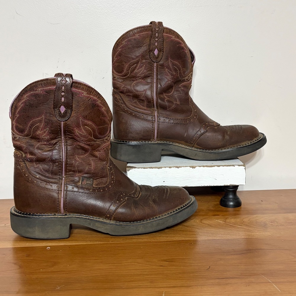 Justin Gypsy Womens Brown Leather Western Cowgirl Boots L9903 Pink Size 9B